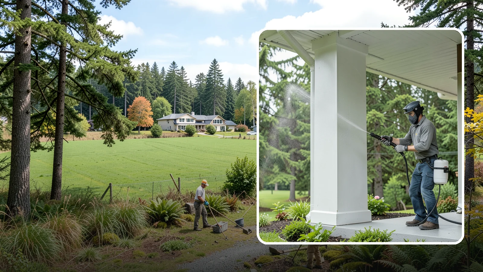 Column Cleaning in Lyman, Skagit County, WA - We soft wash exterior columns to remove the algae streaks and grime that climb their shaded, weather-exposed surfaces.