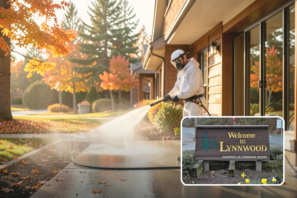 Column Cleaning in Lynnwood, Snohomish County, WA - Removes vertical algae and rain streaking from column faces