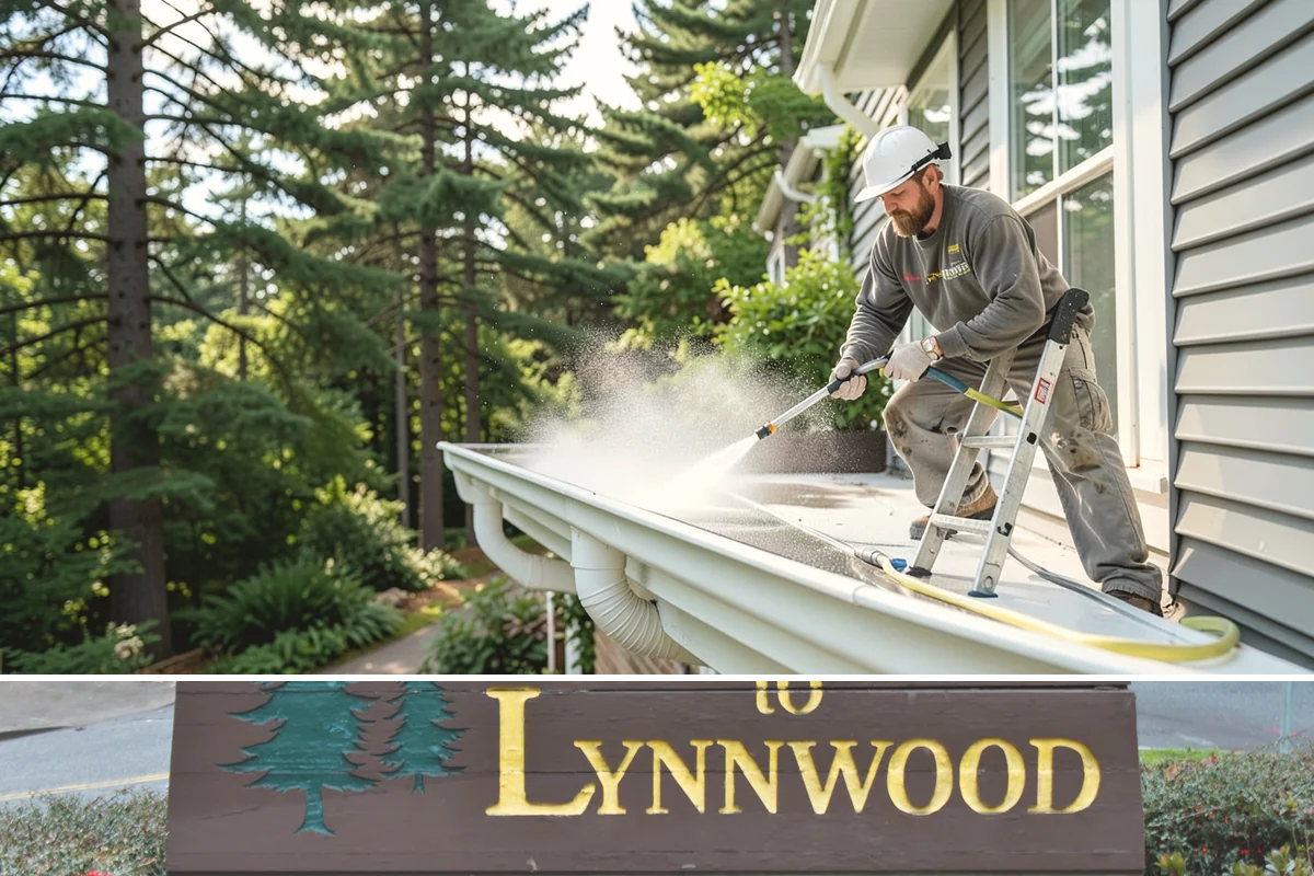 Column Cleaning in Lynnwood, Snohomish County, WA - Wash columns in spring to strip the algae streaks that develop through months of Northwest rain.