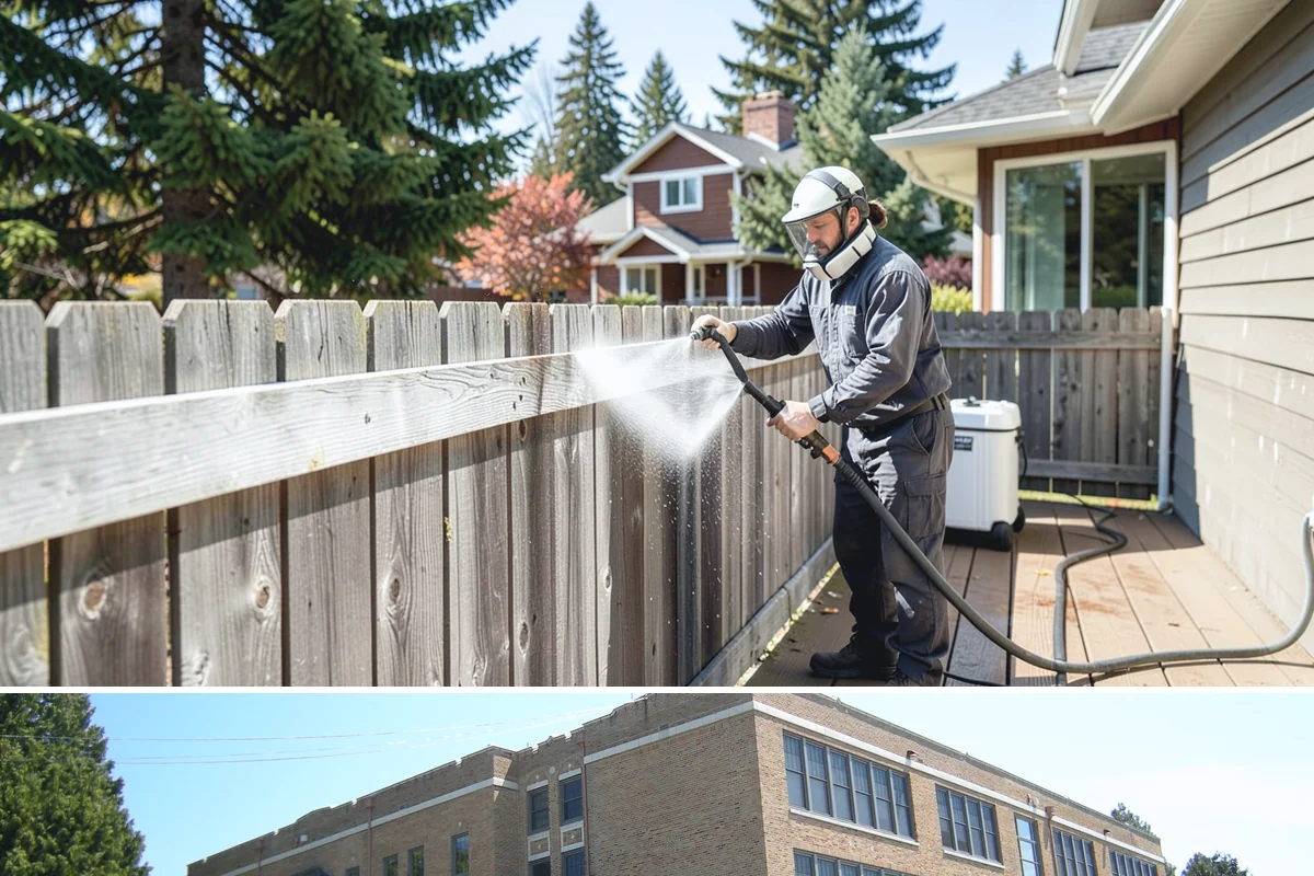 Column Cleaning in Maple Valley, King County, WA - Wash columns in spring to strip the algae streaks that develop through months of Northwest rain.