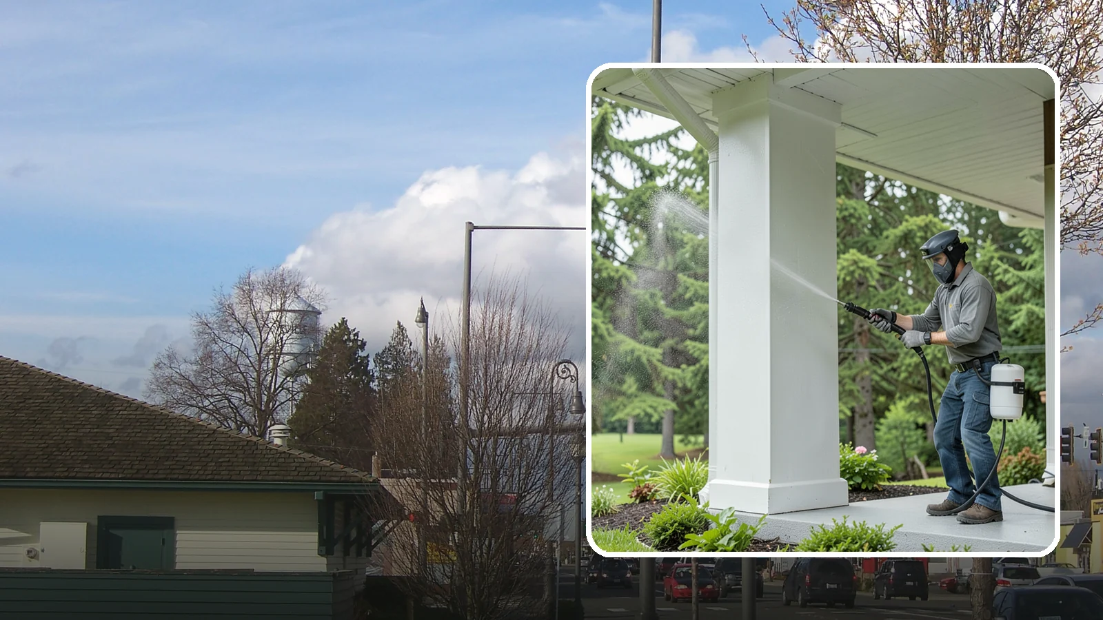Column Cleaning in Marysville, Snohomish County, WA - We soft wash exterior columns to remove the algae streaks and grime that climb their shaded, weather-exposed surfaces.