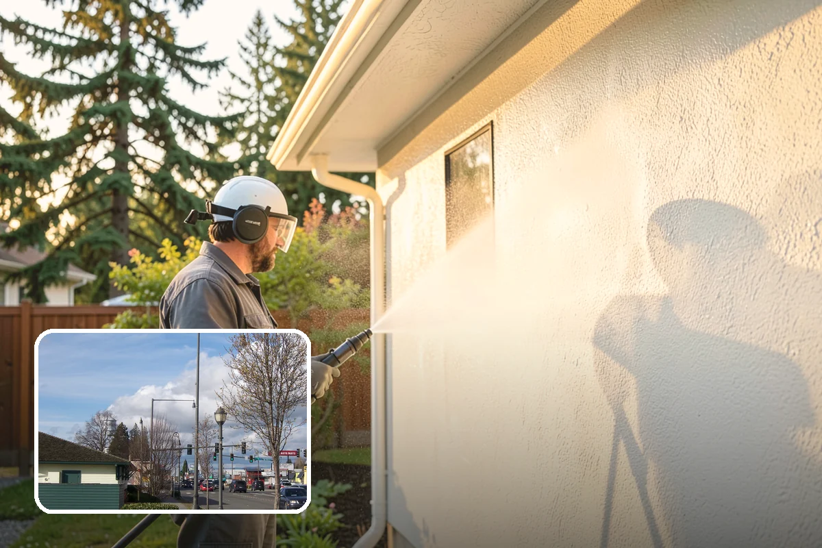 Column Cleaning in Marysville, Snohomish County, WA - Removes vertical algae and rain streaking from column faces