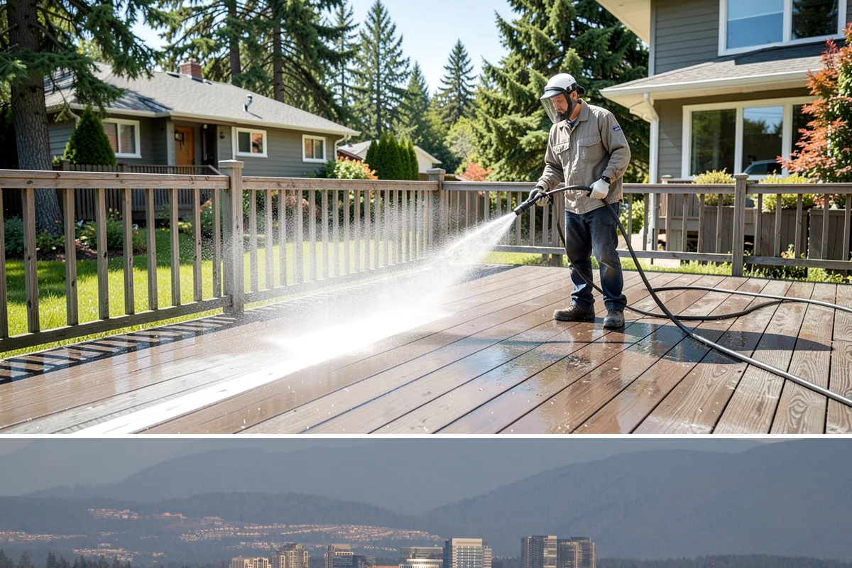 Column Cleaning in Medina, King County, WA - Wash columns in spring to strip the algae streaks that develop through months of Northwest rain.