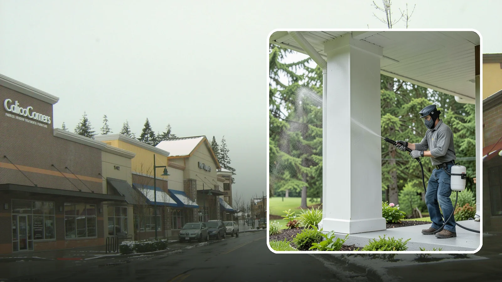 Column Cleaning in Mill Creek, Snohomish County, WA - We soft wash exterior columns to remove the algae streaks and grime that climb their shaded, weather-exposed surfaces.