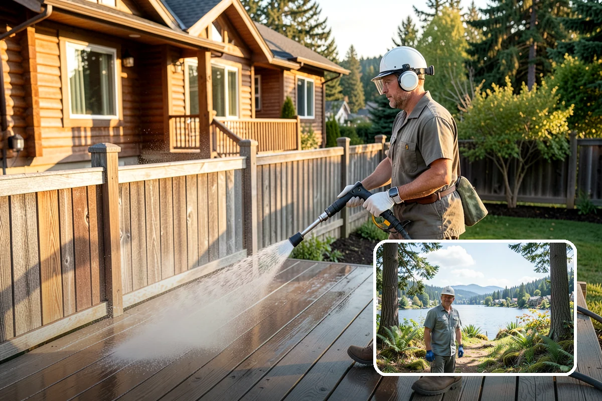 Column Cleaning in Milton, King County, WA - Removes vertical algae and rain streaking from column faces