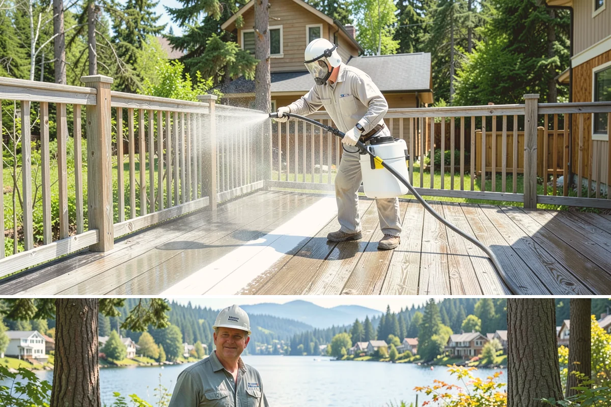 Column Cleaning in Milton, King County, WA - Wash columns in spring to strip the algae streaks that develop through months of Northwest rain.