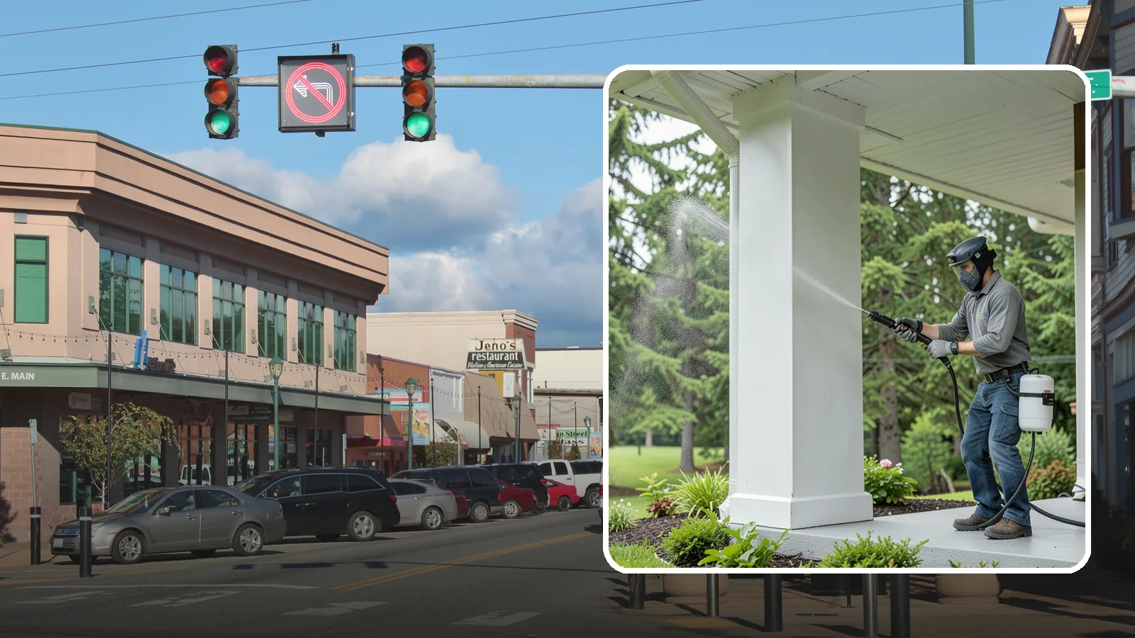 Column Cleaning in Monroe, Snohomish County, WA - We soft wash exterior columns to remove the algae streaks and grime that climb their shaded, weather-exposed surfaces.