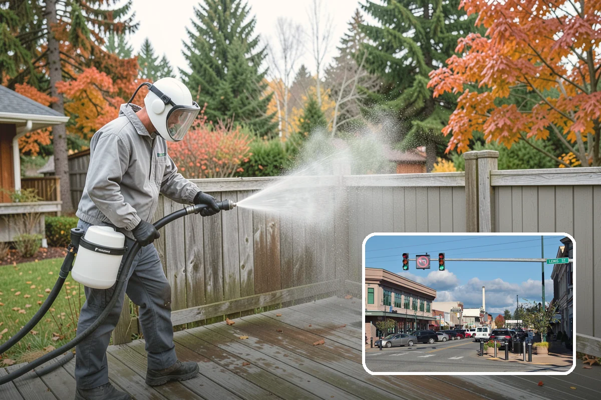 Column Cleaning in Monroe, Snohomish County, WA - Removes vertical algae and rain streaking from column faces