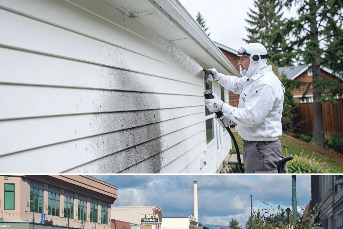Column Cleaning in Monroe, Snohomish County, WA - Wash columns in spring to strip the algae streaks that develop through months of Northwest rain.