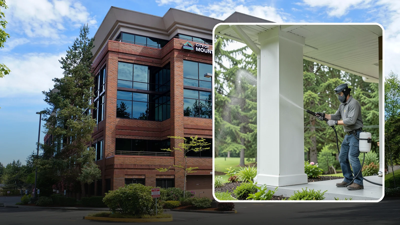 Column Cleaning in Mountlake Terrace, Snohomish County, WA - We soft wash exterior columns to remove the algae streaks and grime that climb their shaded, weather-exposed surfaces.
