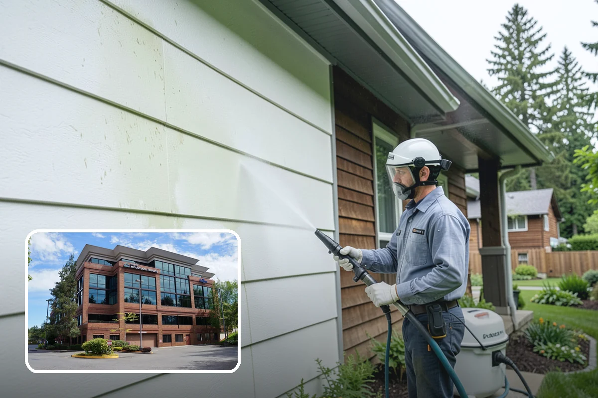 Column Cleaning in Mountlake Terrace, Snohomish County, WA - Removes vertical algae and rain streaking from column faces