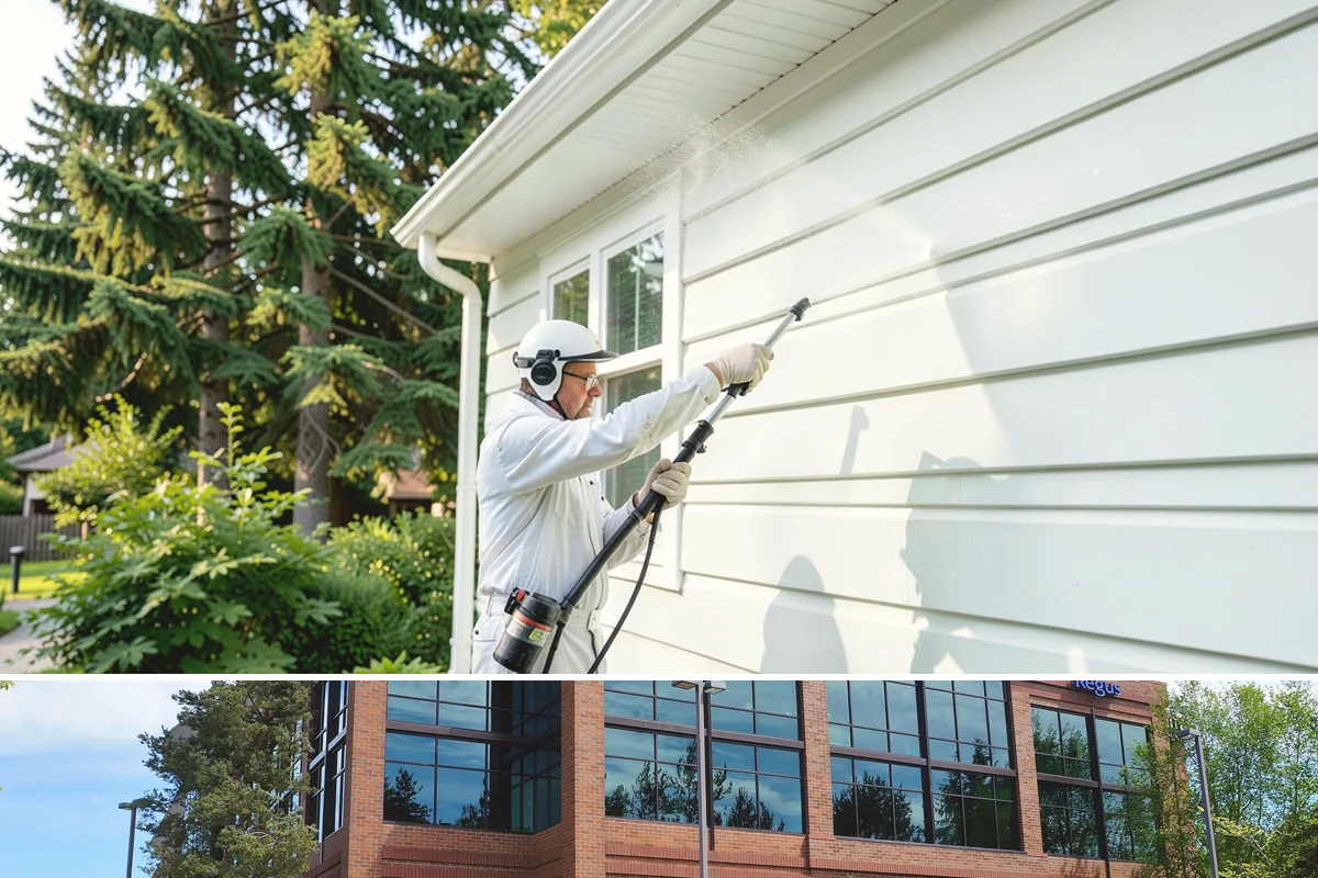Column Cleaning in Mountlake Terrace, Snohomish County, WA - Wash columns in spring to strip the algae streaks that develop through months of Northwest rain.