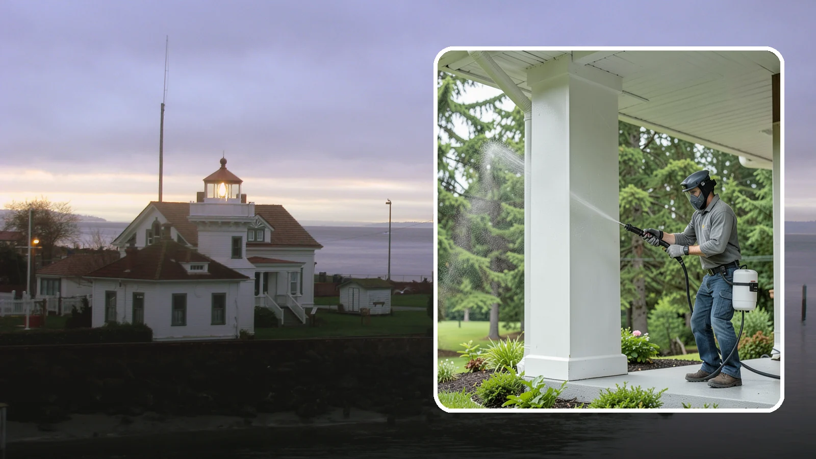 Column Cleaning in Mukilteo, Snohomish County, WA - We soft wash exterior columns to remove the algae streaks and grime that climb their shaded, weather-exposed surfaces.