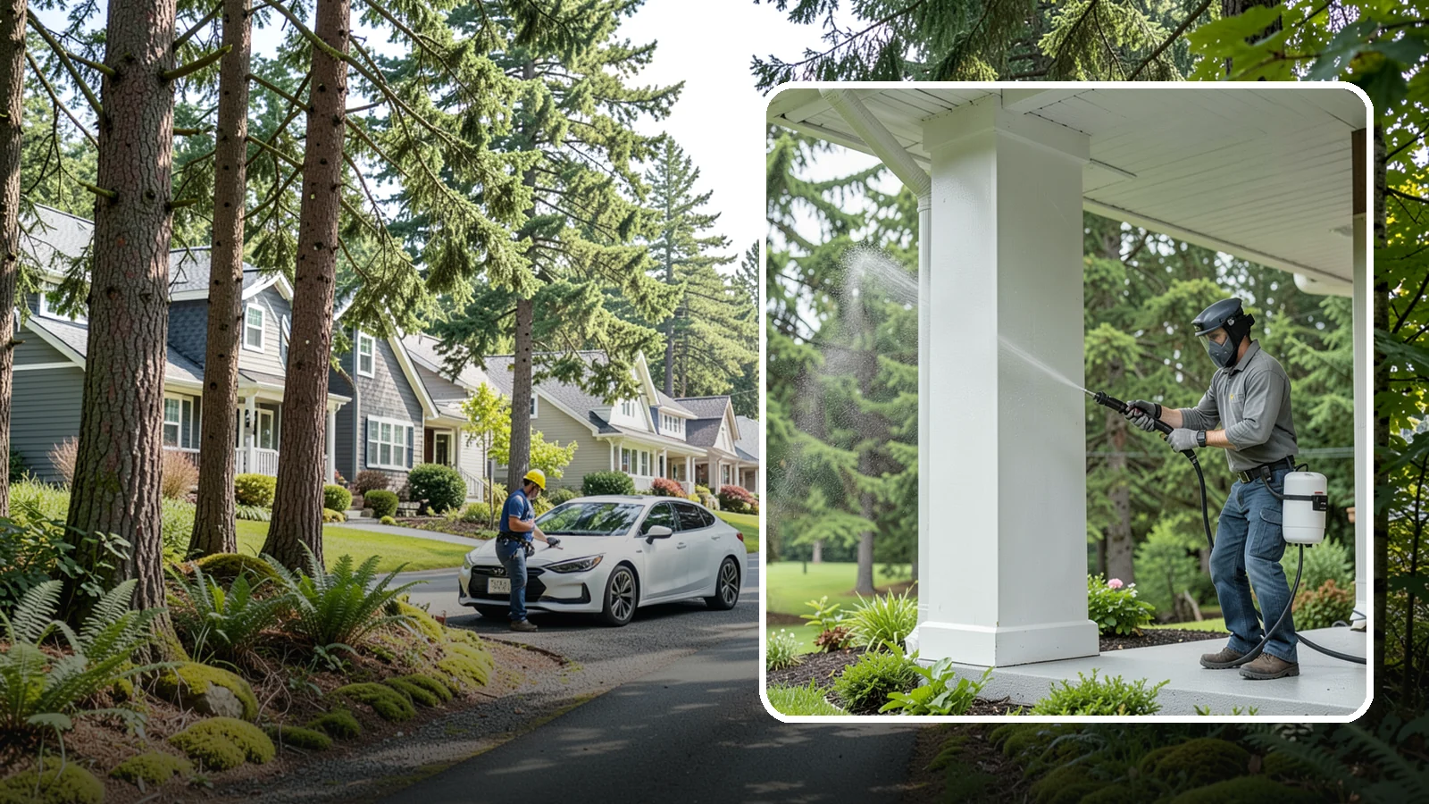 Column Cleaning in Normandy Park, King County, WA - We soft wash exterior columns to remove the algae streaks and grime that climb their shaded, weather-exposed surfaces.
