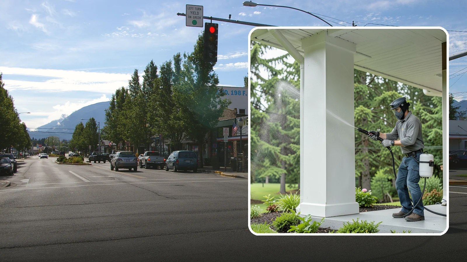 Column Cleaning in North Bend, King County, WA - We soft wash exterior columns to remove the algae streaks and grime that climb their shaded, weather-exposed surfaces.