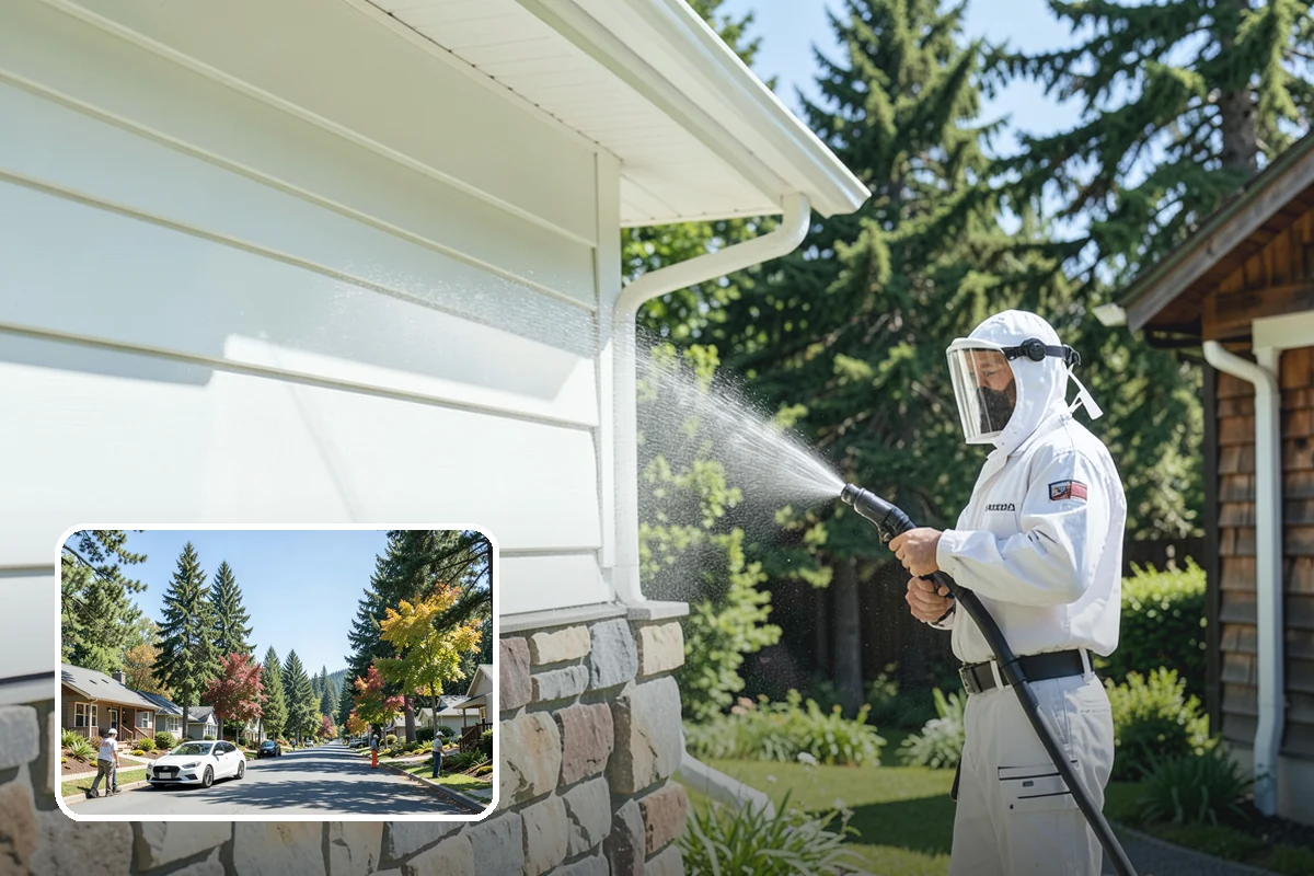 Column Cleaning in Orting, Pierce County, WA - Removes vertical algae and rain streaking from column faces