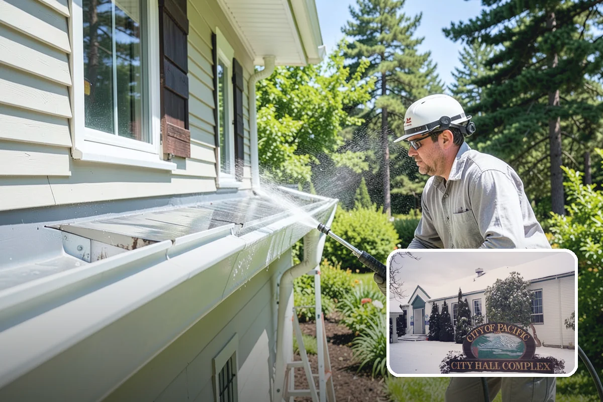 Column Cleaning in Pacific, King County, WA - Removes vertical algae and rain streaking from column faces
