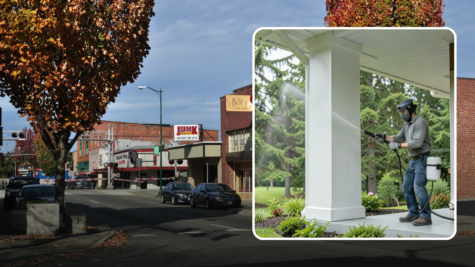 Column Cleaning in Puyallup, Pierce County, WA - We soft wash exterior columns to remove the algae streaks and grime that climb their shaded, weather-exposed surfaces.