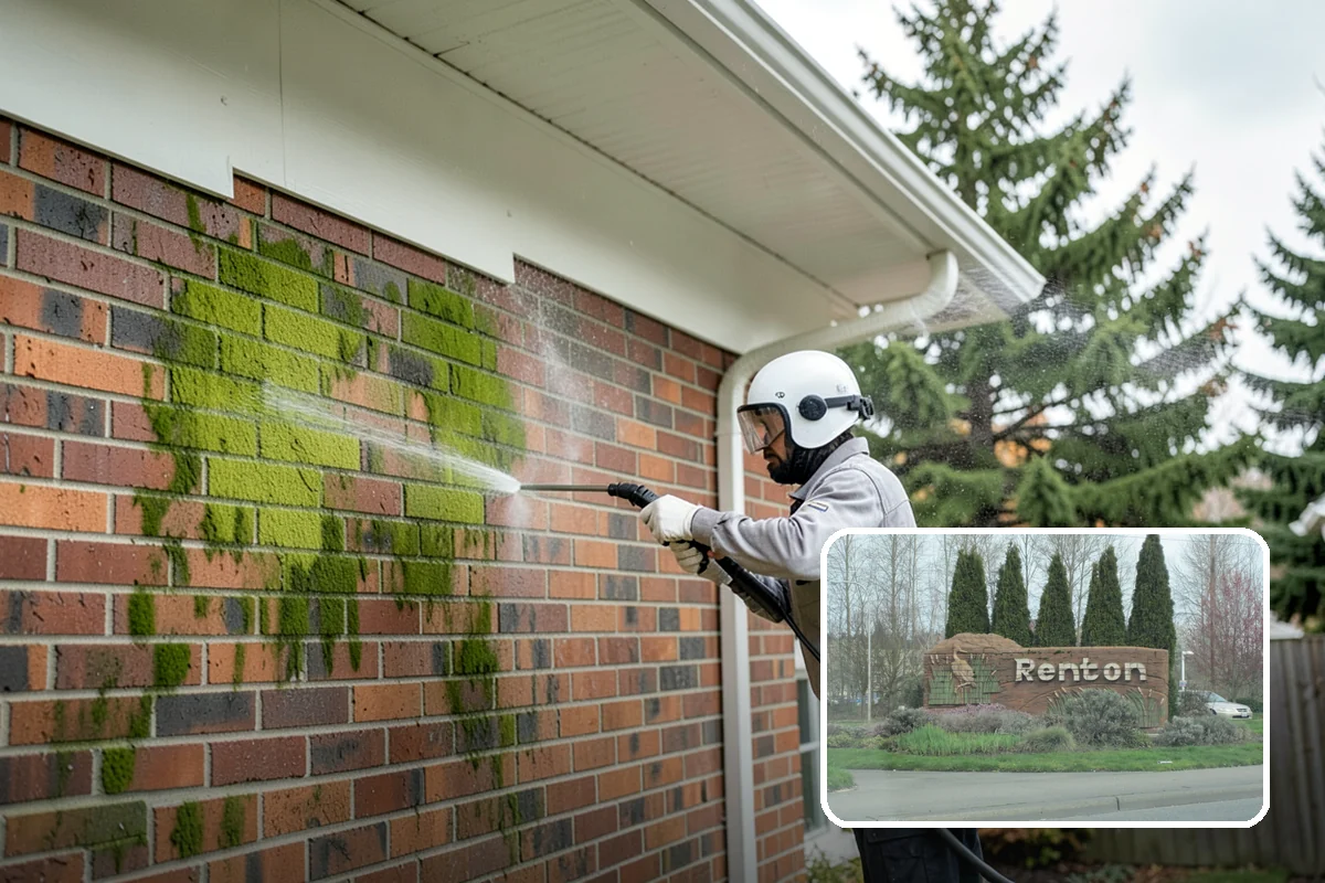 Column Cleaning in Renton, King County, WA - Removes vertical algae and rain streaking from column faces