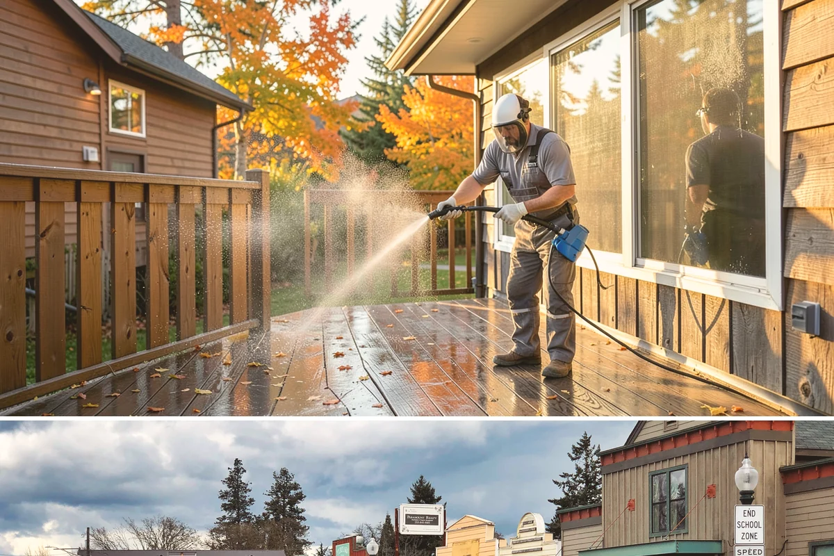 Column Cleaning in Roy, Pierce County, WA - Wash columns in spring to strip the algae streaks that develop through months of Northwest rain.