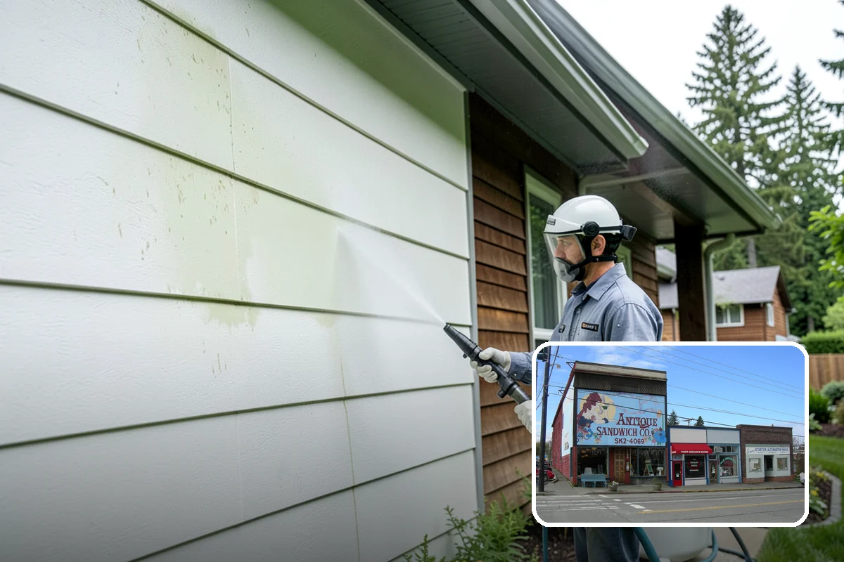 Column Cleaning in Ruston, Pierce County, WA - Removes vertical algae and rain streaking from column faces