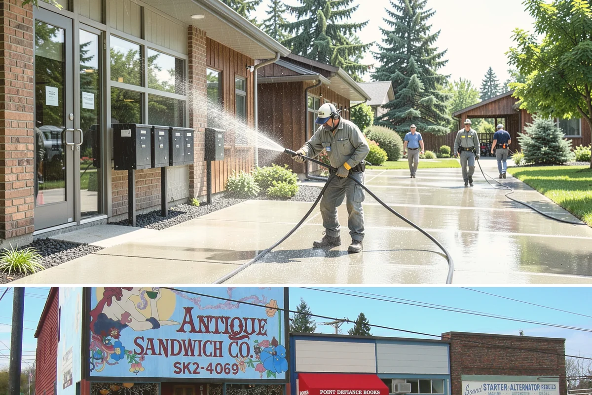 Column Cleaning in Ruston, Pierce County, WA - Wash columns in spring to strip the algae streaks that develop through months of Northwest rain.