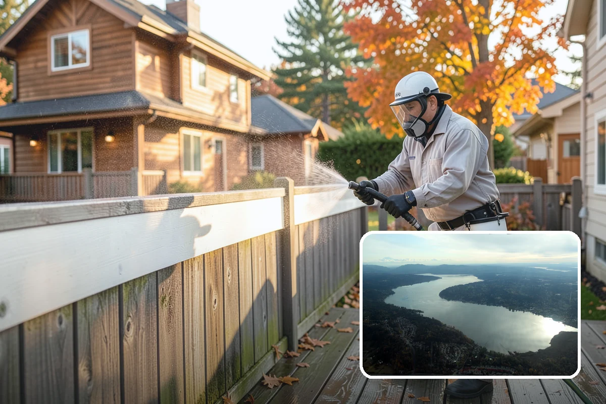 Column Cleaning in Sammamish, King County, WA - Removes vertical algae and rain streaking from column faces