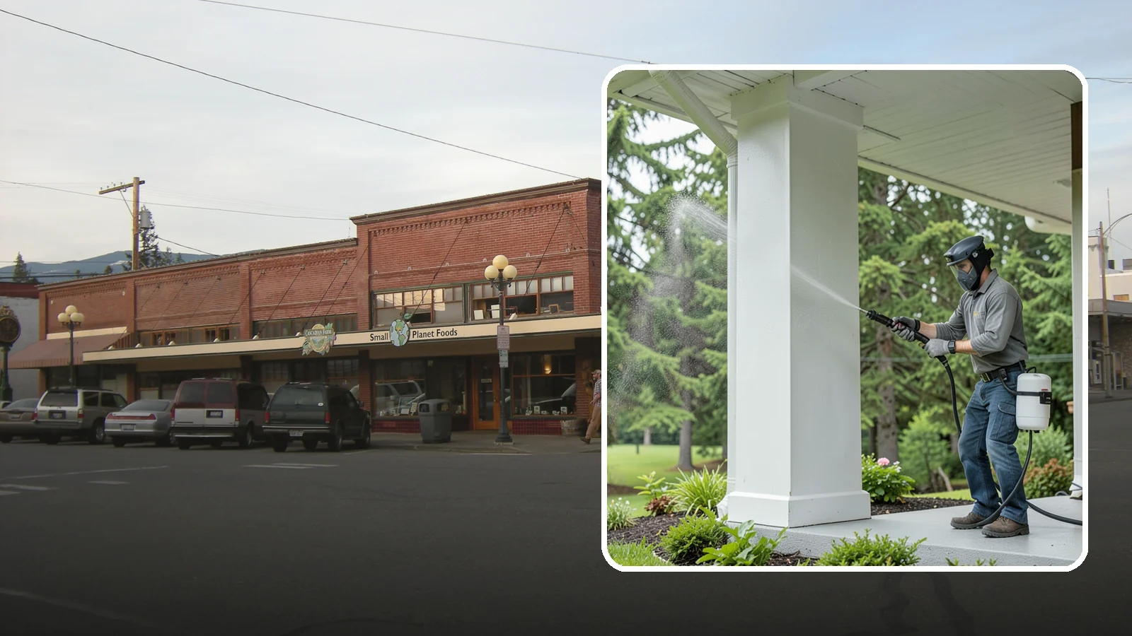 Column Cleaning in Sedro-Woolley, Skagit County, WA - We soft wash exterior columns to remove the algae streaks and grime that climb their shaded, weather-exposed surfaces.