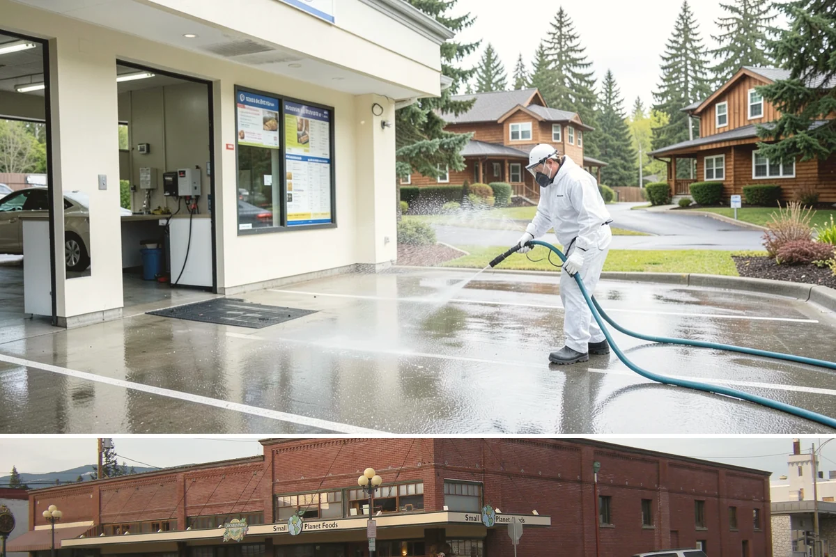 Column Cleaning in Sedro-Woolley, Skagit County, WA - Wash columns in spring to strip the algae streaks that develop through months of Northwest rain.