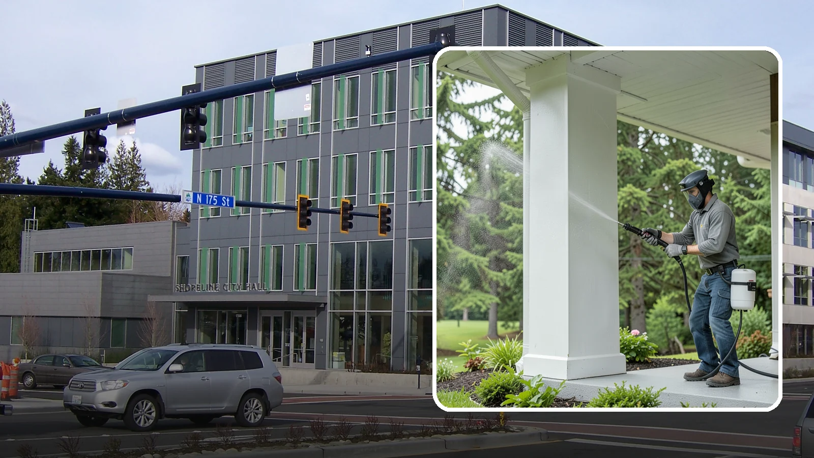 Column Cleaning in Shoreline, King County, WA - We soft wash exterior columns to remove the algae streaks and grime that climb their shaded, weather-exposed surfaces.