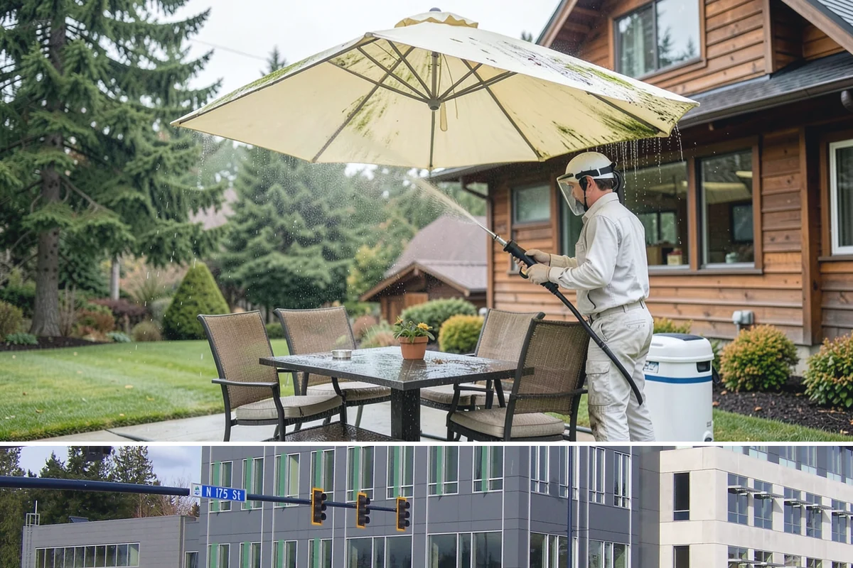 Column Cleaning in Shoreline, King County, WA - Wash columns in spring to strip the algae streaks that develop through months of Northwest rain.