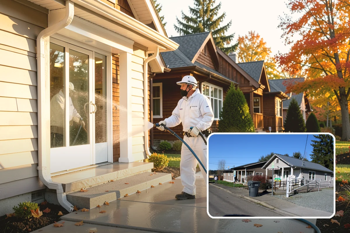 Column Cleaning in South Prairie, Pierce County, WA - Removes vertical algae and rain streaking from column faces