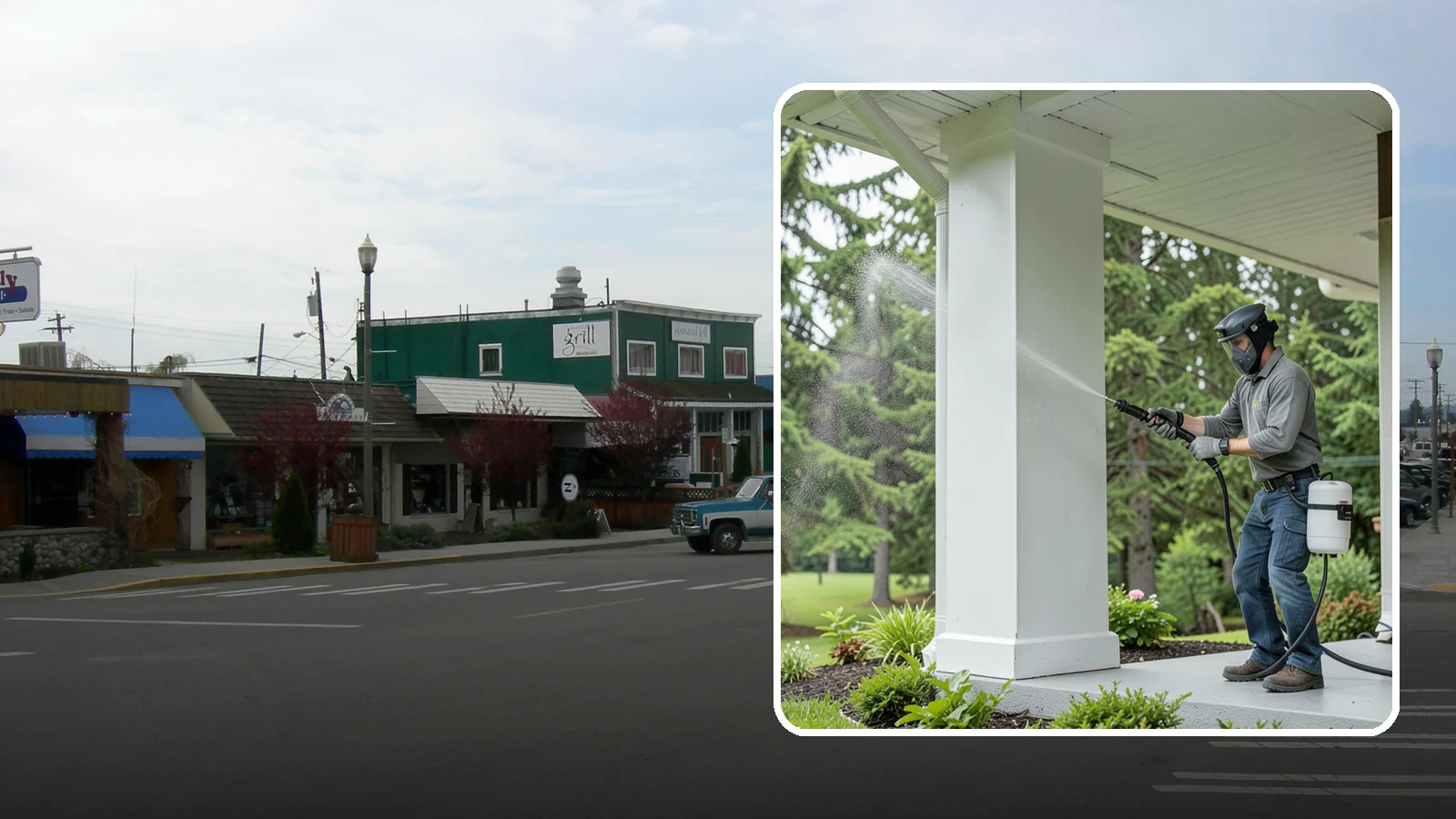 Column Cleaning in Stanwood, Snohomish County, WA - We soft wash exterior columns to remove the algae streaks and grime that climb their shaded, weather-exposed surfaces.