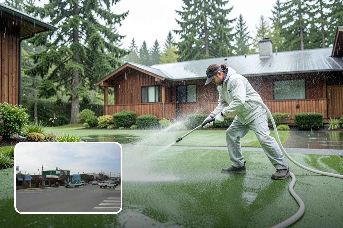 Column Cleaning in Stanwood, Snohomish County, WA - Removes vertical algae and rain streaking from column faces