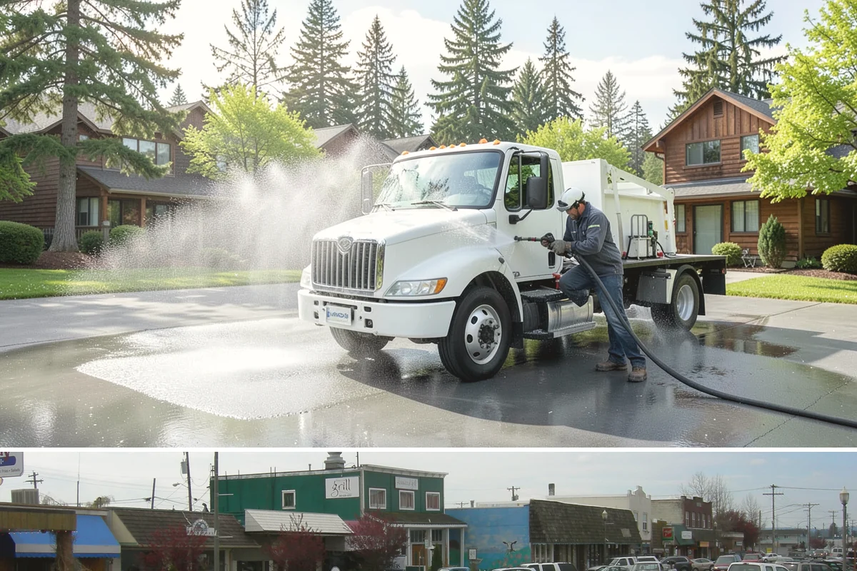 Column Cleaning in Stanwood, Snohomish County, WA - Wash columns in spring to strip the algae streaks that develop through months of Northwest rain.