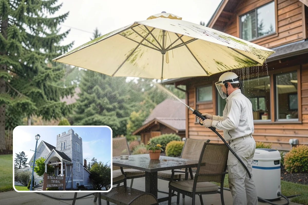 Column Cleaning in Steilacoom, Pierce County, WA - Removes vertical algae and rain streaking from column faces