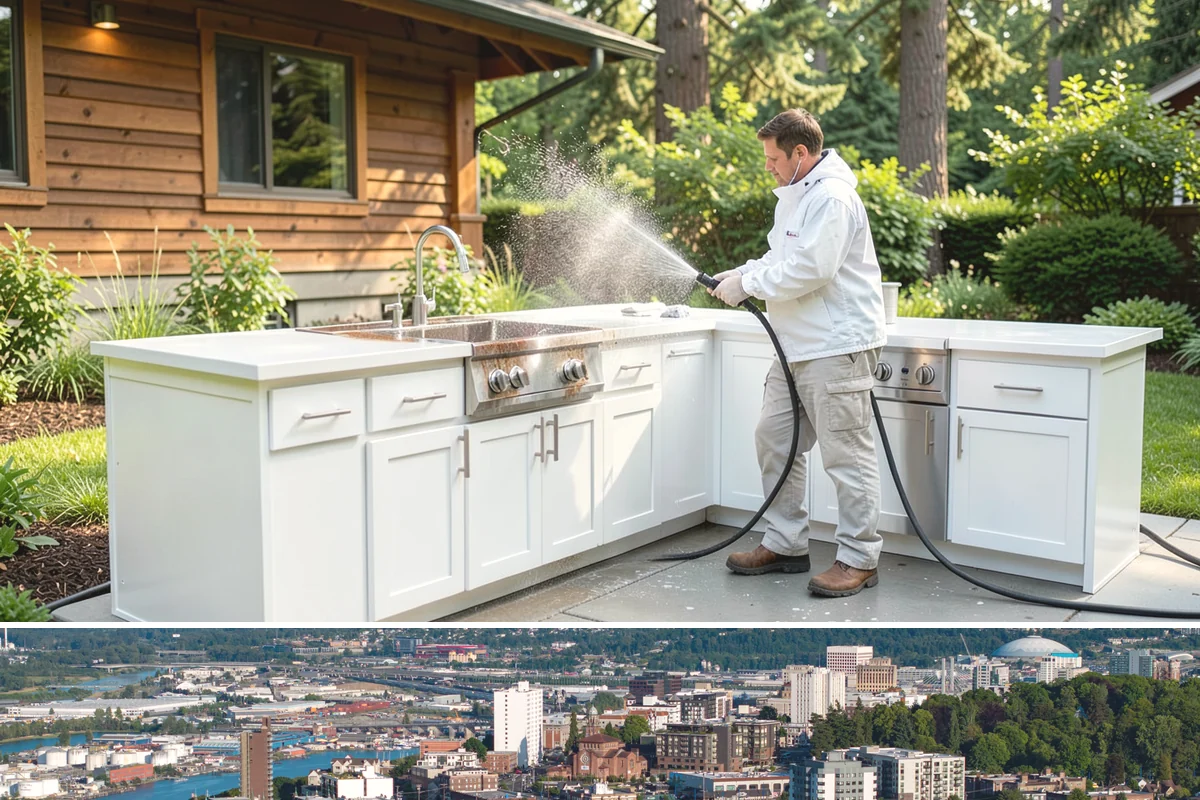 Column Cleaning in Tacoma, Pierce County, WA - Wash columns in spring to strip the algae streaks that develop through months of Northwest rain.