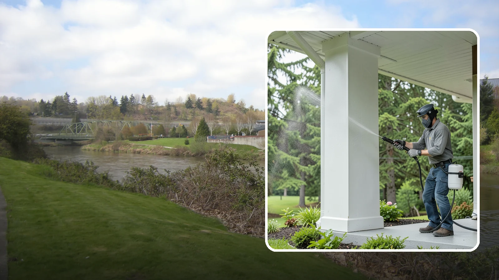 Column Cleaning in Tukwila, King County, WA - We soft wash exterior columns to remove the algae streaks and grime that climb their shaded, weather-exposed surfaces.