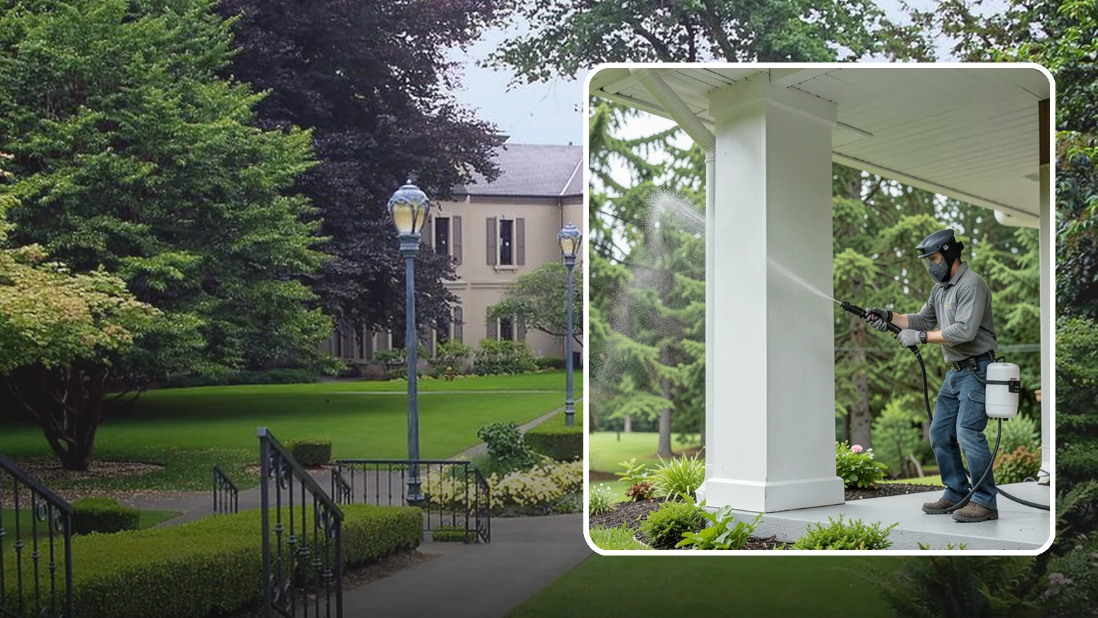 Column Cleaning in Woodinville, King County, WA - We soft wash exterior columns to remove the algae streaks and grime that climb their shaded, weather-exposed surfaces.