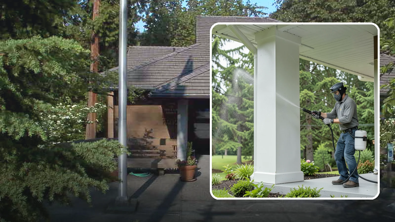 Column Cleaning in Yarrow Point, King County, WA - We soft wash exterior columns to remove the algae streaks and grime that climb their shaded, weather-exposed surfaces.