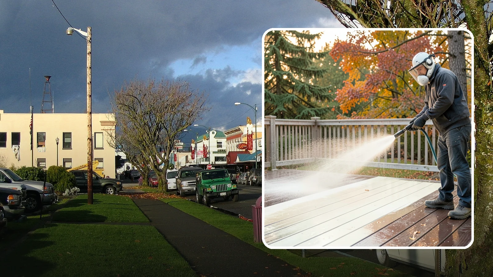 Composite Deck Cleaning in Arlington, Snohomish County, WA - Clean composite decking to clear the mold and algae that even Trex-style boards grow in the Northwest.