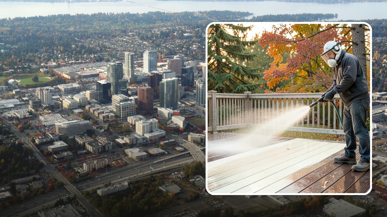 Composite Deck Cleaning in Bellevue, King County, WA - Clean composite decking to clear the mold and algae that even Trex-style boards grow in the Northwest.