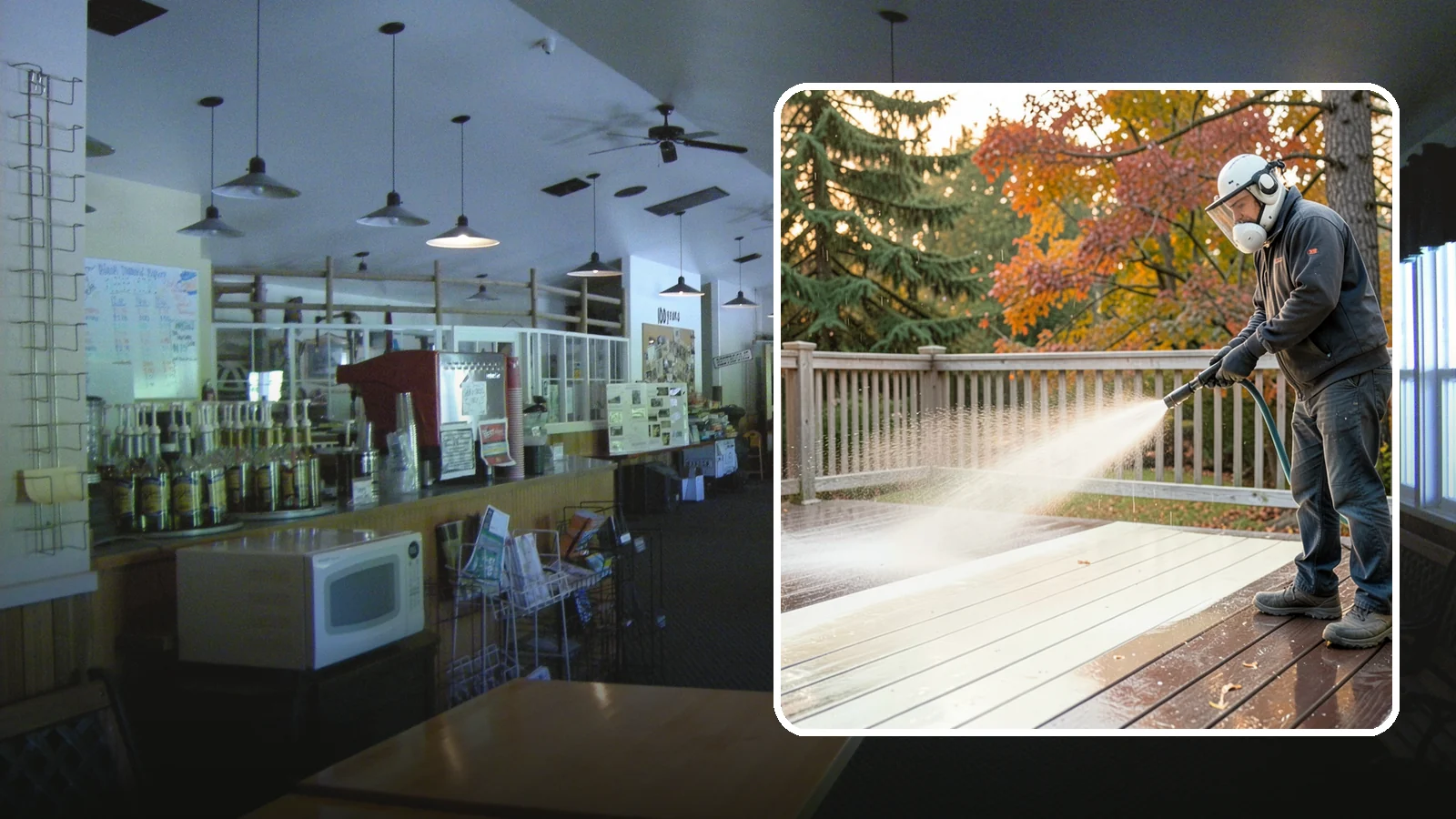 Composite Deck Cleaning in Black Diamond, King County, WA - Clean composite decking to clear the mold and algae that even Trex-style boards grow in the Northwest.