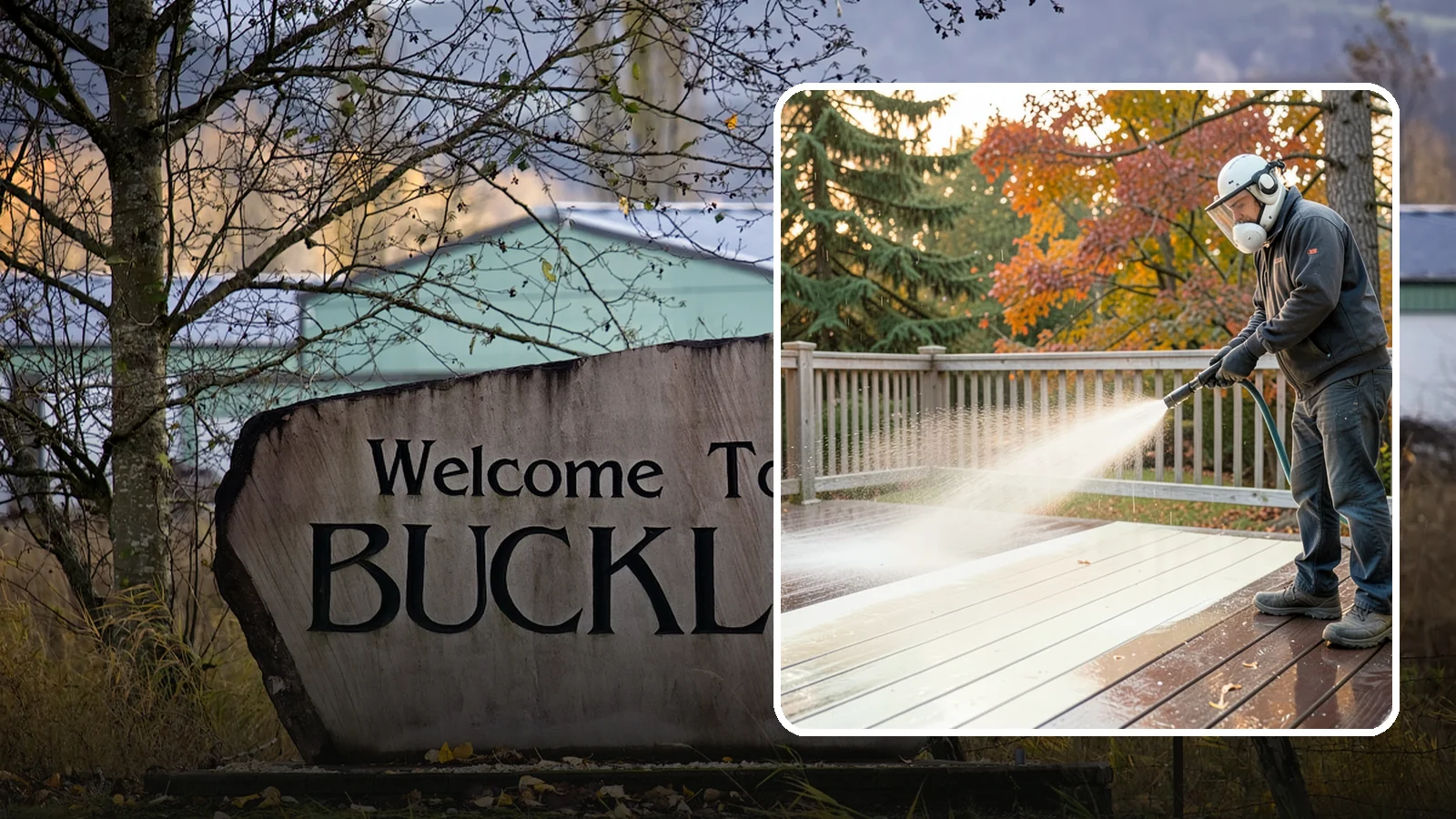 Composite Deck Cleaning in Buckley, Pierce County, WA - Clean composite decking to clear the mold and algae that even Trex-style boards grow in the Northwest.