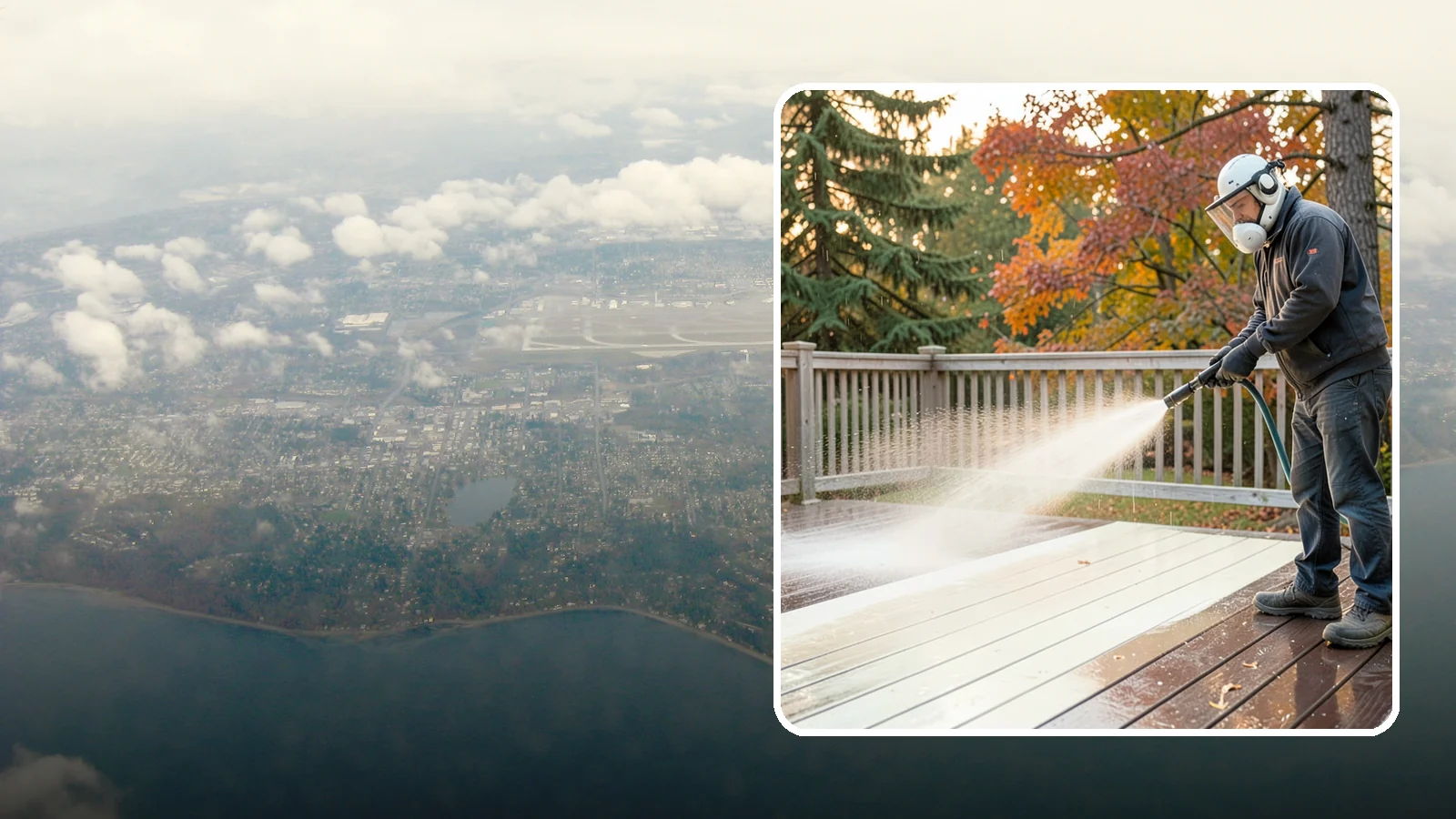 Composite Deck Cleaning in Burien, King County, WA - Clean composite decking to clear the mold and algae that even Trex-style boards grow in the Northwest.