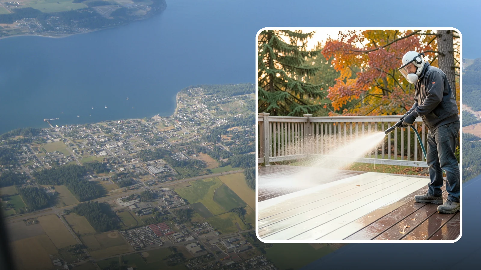 Composite Deck Cleaning in Coupeville, Island County, WA - Clean composite decking to clear the mold and algae that even Trex-style boards grow in the Northwest.