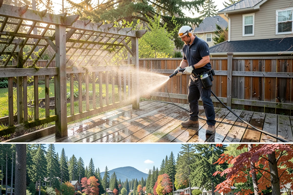 Composite Deck Cleaning in Covington, King County, WA - Composite decks can be cleaned spring through fall, ideally before summer entertaining.