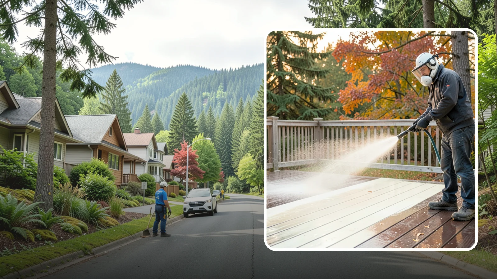 Composite Deck Cleaning in Darrington, Snohomish County, WA - Clean composite decking to clear the mold and algae that even Trex-style boards grow in the Northwest.