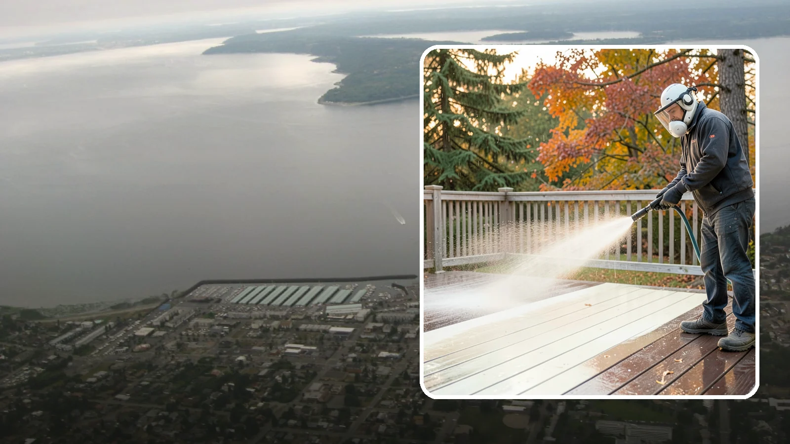 Composite Deck Cleaning in Des Moines, King County, WA - Clean composite decking to clear the mold and algae that even Trex-style boards grow in the Northwest.