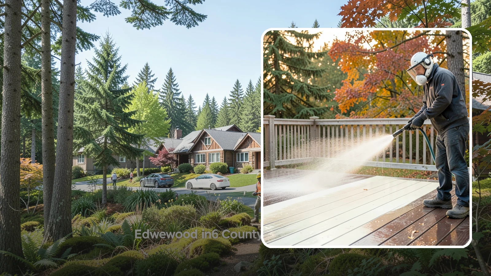 Composite Deck Cleaning in Edgewood, Pierce County, WA - Clean composite decking to clear the mold and algae that even Trex-style boards grow in the Northwest.